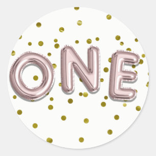 Sticker Rond Ballons Confettis Rose Gold Anniversaire UN 1ère F