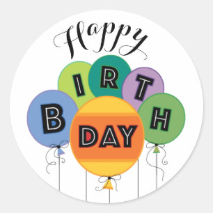 Sticker Rond Ballons d'Anniversaire Coloré Classic Round Sti