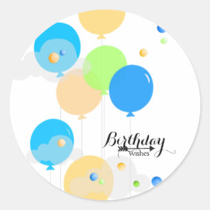 Sticker Rond Ballons d'anniversaire colorés et gouttes de peint