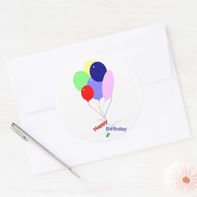 Sticker Rond Ballons d'anniversaire colorés et heureux (Enveloppe)