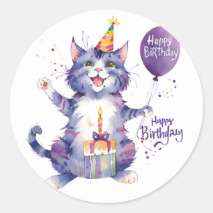 Sticker Rond Ballons d'anniversaire de chat mou - Anniversaire