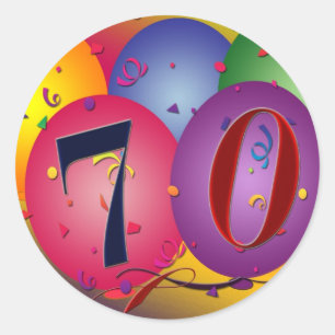Sticker Rond Ballons d'anniversaire heureux - 70e anniversaire