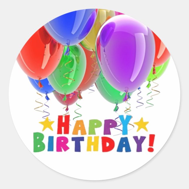 Sticker Rond Ballons d'anniversaire joyeux et sceaux d'envelopp (Devant)