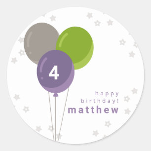Sticker Rond Ballons d'anniversaire violet vert et gris