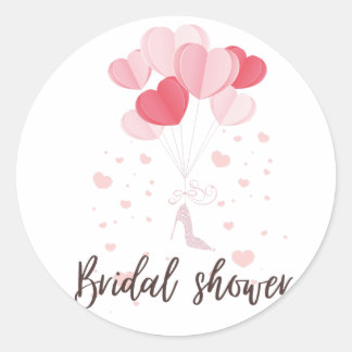 Sticker Rond ballons de coeur rose douche nuptiale
