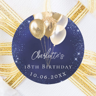 Sticker Rond Ballons de fête d'anniversaire bleu marine or