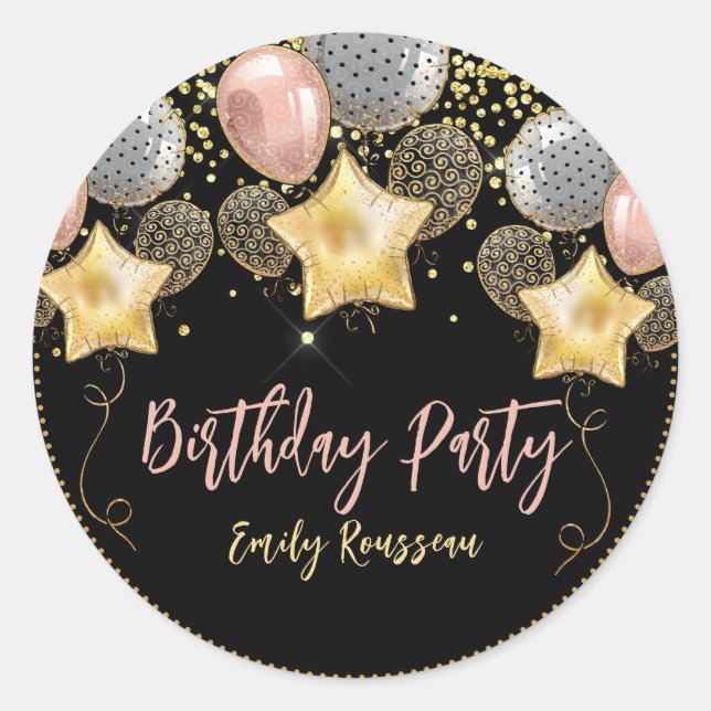Sticker Rond Ballons de fête d'anniversaire Gold Parties scinti (Devant)