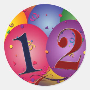 Sticker Rond Ballons de joyeux anniversaire - 12ème