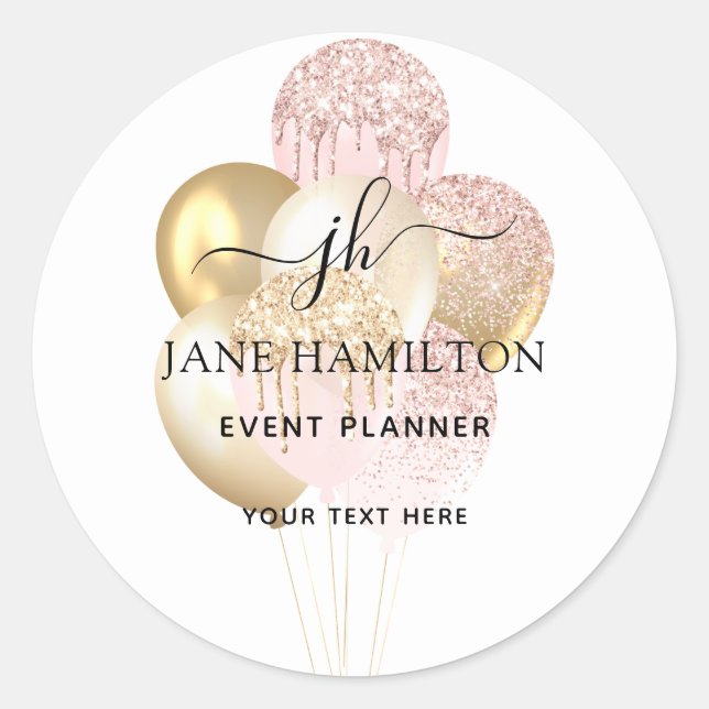 Sticker Rond Ballons de Parties scintillant Monogramme (Devant)