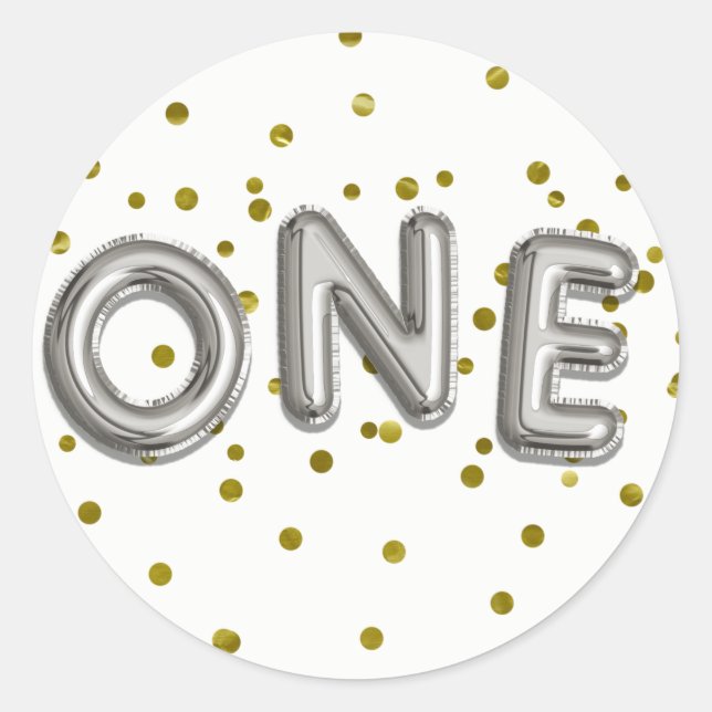 Sticker Rond Ballons d'or argent ONE 1er anniversaire fête Favo (Devant)