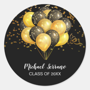Sticker Rond Ballons d'or et de noir sur noir