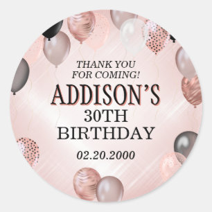 Sticker Rond Ballons d'or Rose d'anniversaire