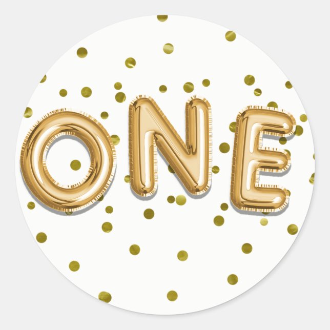 Sticker Rond Ballons Dorés & Confettis ONE Fête d'anniversaire  (Devant)