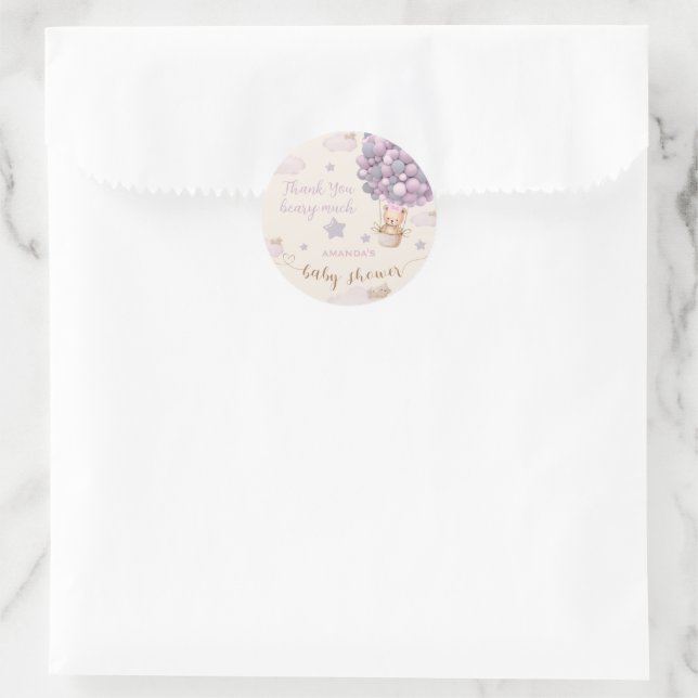 Sticker Rond Ballons d'ours Baby shower rose doux Classique (Sac)
