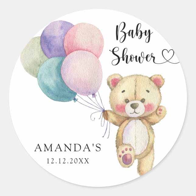 Sticker Rond Ballons d'ours en peluche - Baby shower (Devant)
