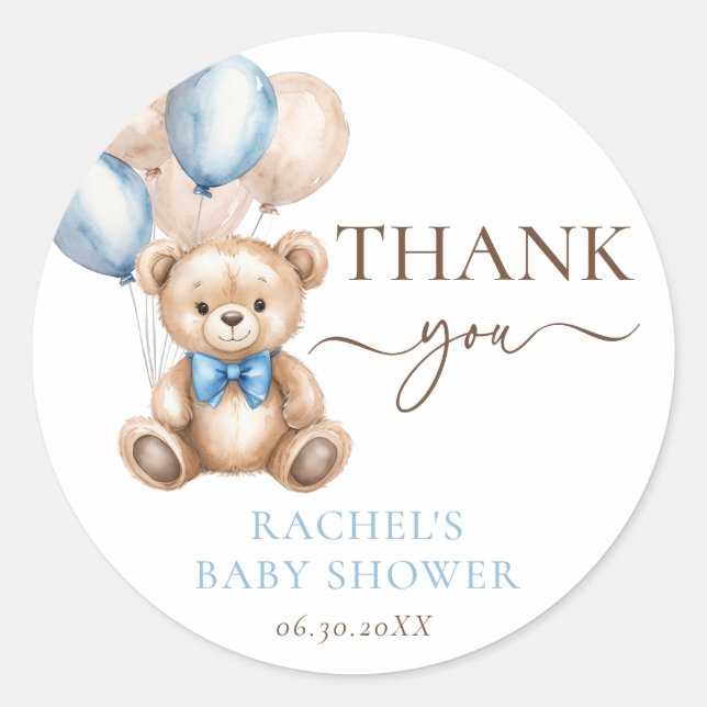 Sticker Rond Ballons d'ours en peluche | Baby shower Blue Boy (Devant)