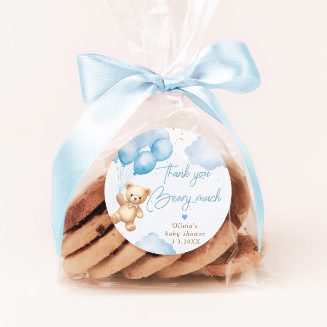 Sticker Rond Ballons d'ours en peluche bleu Merci bérez beaucou (Créateur téléchargé)