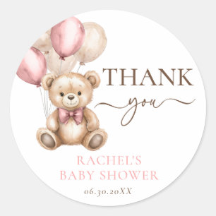 Sticker Rond Ballons d'ours en peluche   Douche rose bébé fille