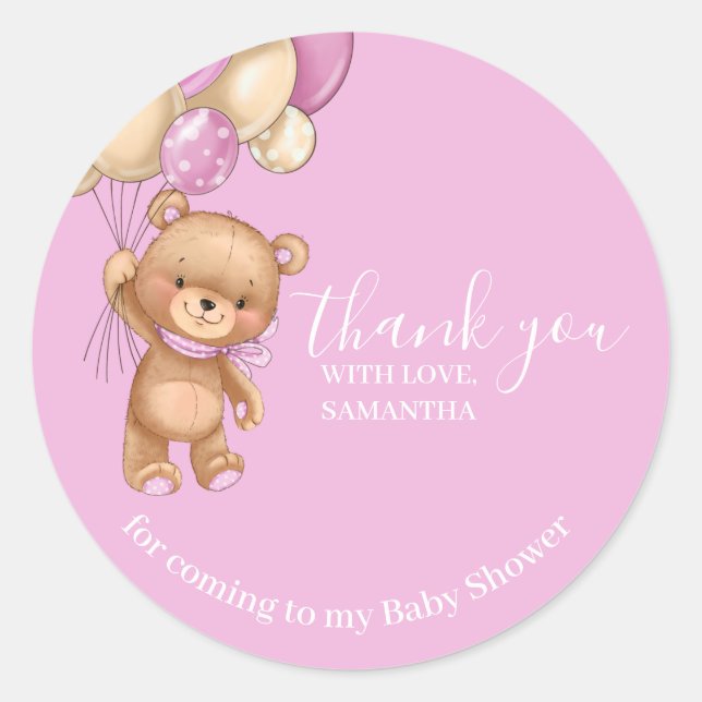 Sticker Rond Ballons d'ours en peluche PInk Merci (Devant)