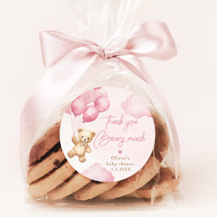 Sticker Rond Ballons d'ours en peluche rose Merci