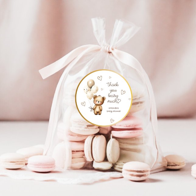 Sticker Rond Ballons d'ours Merci de Baby shower neutre mou (Créateur téléchargé)