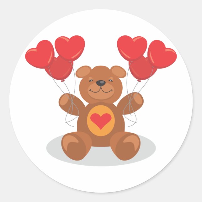 Sticker Rond Ballons du Coeur Rouge Amour Ours Saint Valentin (Devant)