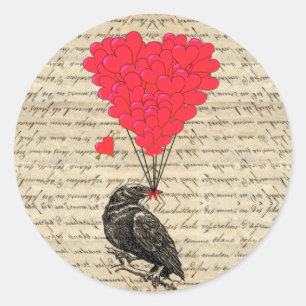 Sticker Rond Ballons en forme de corbeau vintage et de coeur