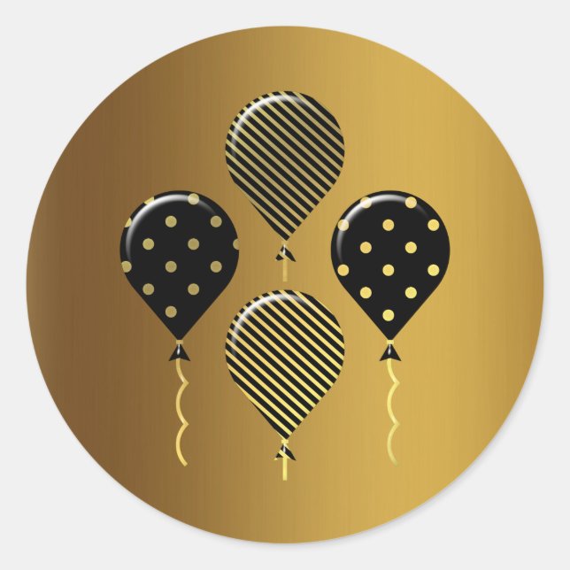 Sticker Rond Ballons Festif Or et Noir (Devant)