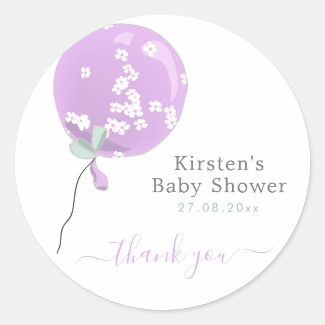 Sticker Rond Ballons floraux mou mou - Merci Baby shower (Devant)