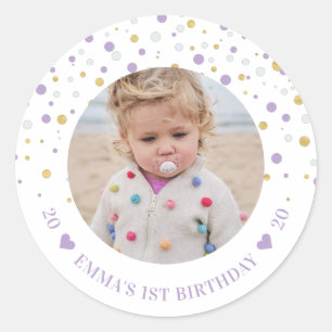 Sticker Rond Ballons Gold & Purple   1ère fête d'anniversaire p