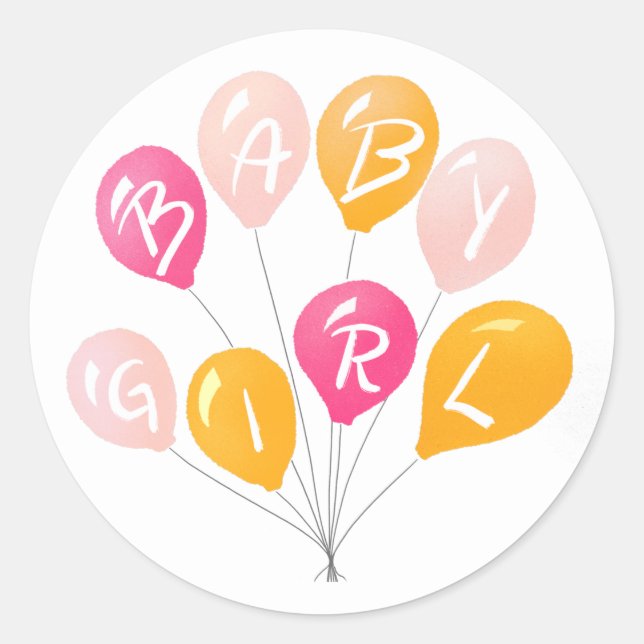 Sticker Rond Ballons Jaunes Bébé Baby shower Fille Bébé rose (Devant)