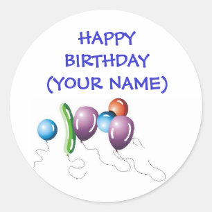 Sticker Rond Ballons, JOLI ANNIVERSAIRE (VOTRE NOM)