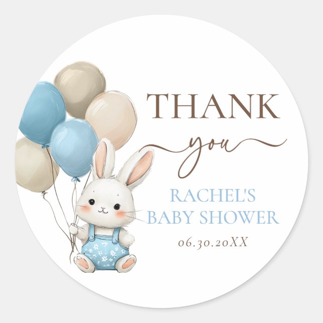 Sticker Rond Ballons lapins mignons | Baby shower Blue Boy (Devant)