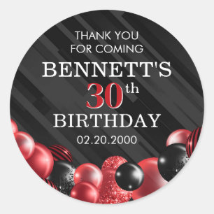 Sticker Rond Ballons Noir Rouge Anniversaire