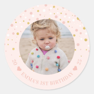 Sticker Rond Ballons or et rose   1er anniversaire fête photo C