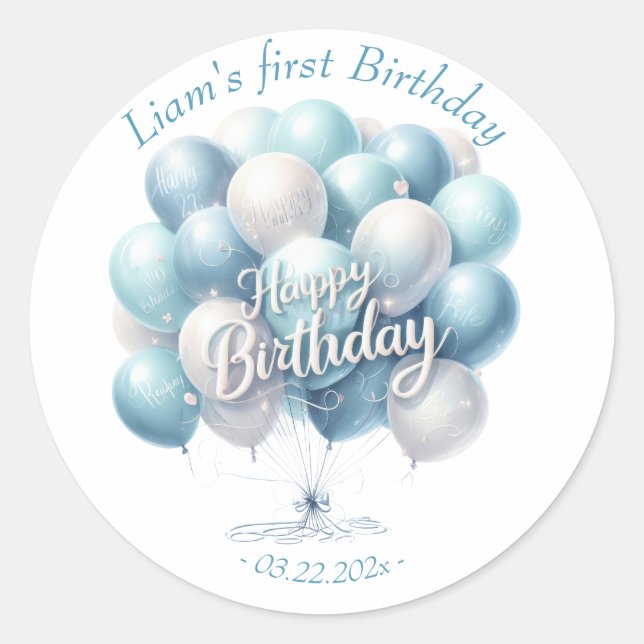 Sticker Rond Ballons Ours En Jouet Enfants Photo Anniversaire (Devant)