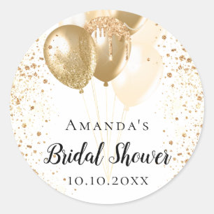 Sticker Rond Ballons pailletés or blanc pour Baby Shower