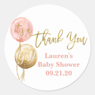 Sticker Rond Ballons roses fille baby shower