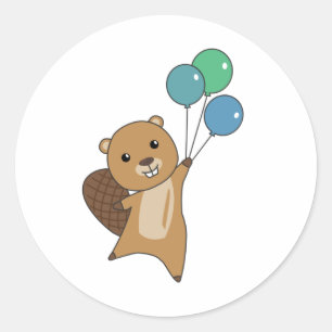 Sticker Rond Ballons Sumsi Castor Animaux Drôle Pour Les Enfant