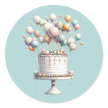 Ballons surréalistes et gâteau d'anniversaire