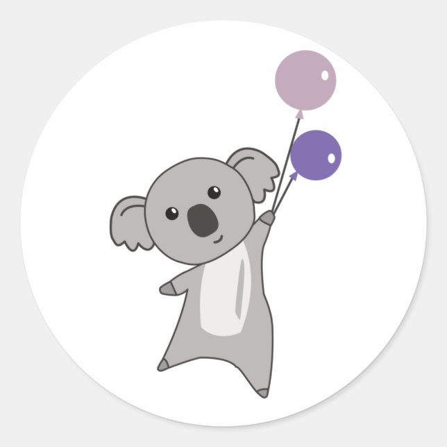 Sticker Rond Ballons violets de Koala mignons Animaux enfants (Devant)