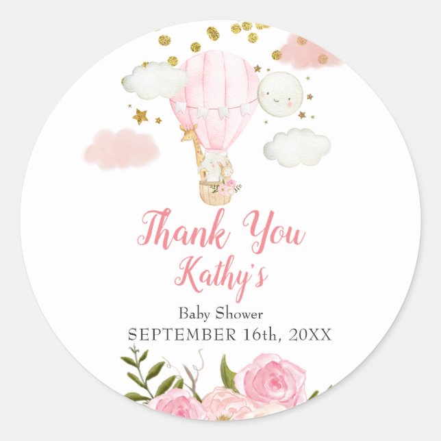 Sticker Rond Balloon à air chaud Jungle Animaux Gold Dot Partie (Devant)