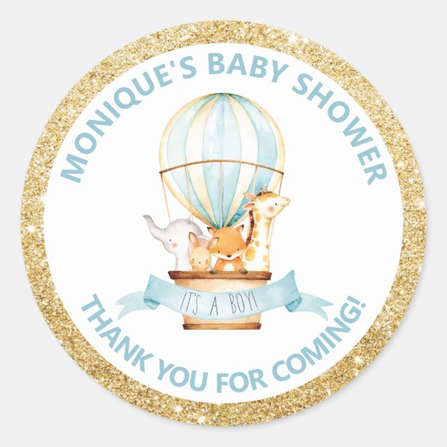 Sticker Rond Balloon à air chaud mignon Animaux Baby shower Fav (Devant)