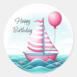 Sticker Rond Balloon à voiles roses voiles Anniversaire