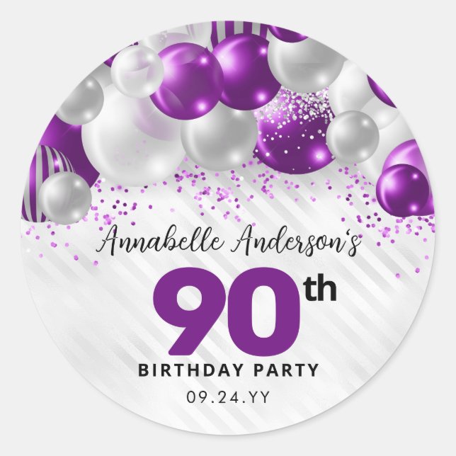 Sticker Rond Balloon d'argent violet Parties scintillant Favori (Devant)