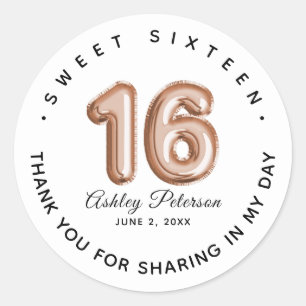Sticker Rond Balloon de luxe Sweet 16 personnalisé