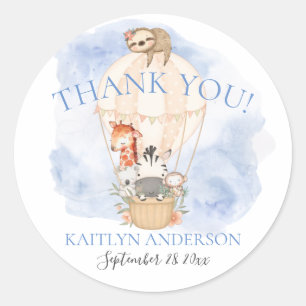 Sticker Rond Balloon Giraffe Zebra Merci Baby shower garçon