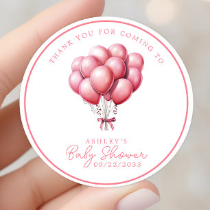 Sticker Rond Balloon rose Aquarelle fille Baby shower Merci