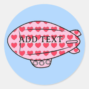 Sticker Rond Balloon rose Blimp Rouge Coeur Motif Personnalisé