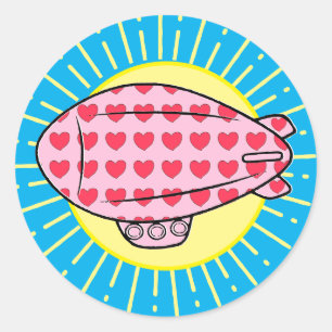 Sticker Rond Balloon rose Blimp Rouge Coeur Motif Personnalisé